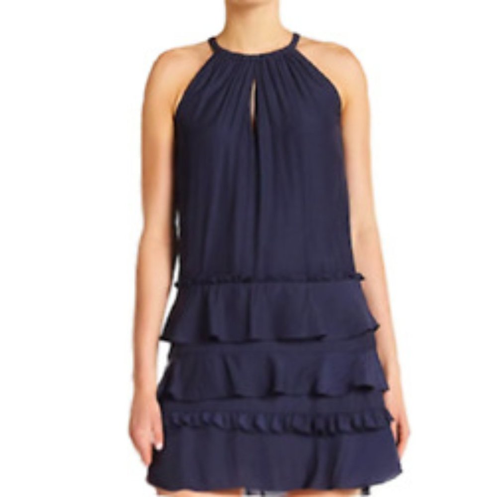 Ramy Brook | Leo Dress in Navy Blue, Ruffled Design Sleevless Dress, Size S/M